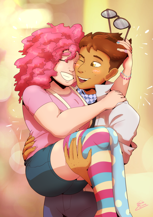 echollama:A commission for @imperfectxiii of their OC with a humanised Pinkie Pie, thank you for com