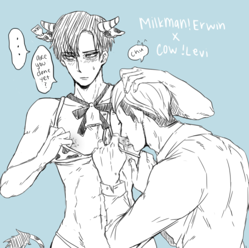 -heichoubutt:  milkman!erwin x cow!levi for my sweet honey suga followers <33 if there more demand ill draw more >///<  