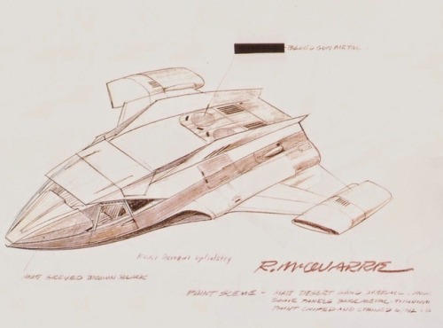 Luke and his Landspeeder. Concept art by Ralph McQuarrie for Star Wars (1977).The quality of the two