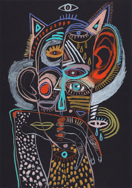 mirrormaskcamera: Black (2015) Mixed media on paper, 21 x 29 cm / 30 x 40 cm. by Marina González Eme 