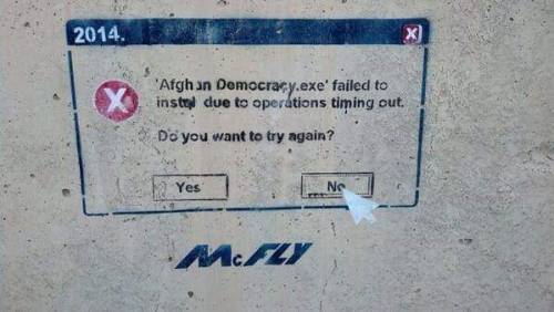 ‘Afgan Democracy.exe’ failed to install due to operations timing outStencil seen outside Kandahar Ai