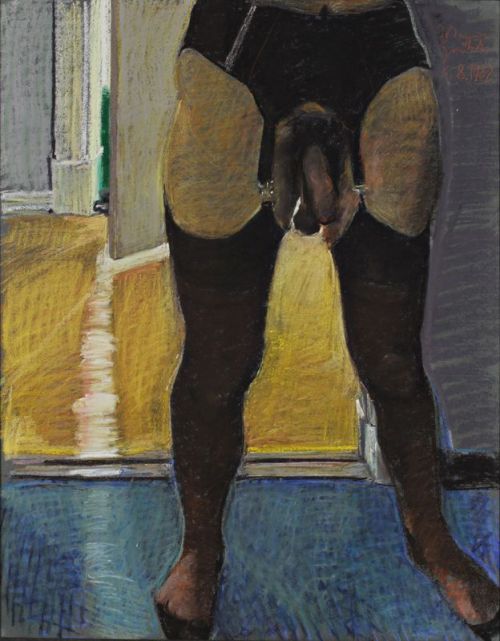 Johannes Grützke (German, b. 1937), Man with garter belt, 1982. Pastel on paper, 62 x 48 cm.