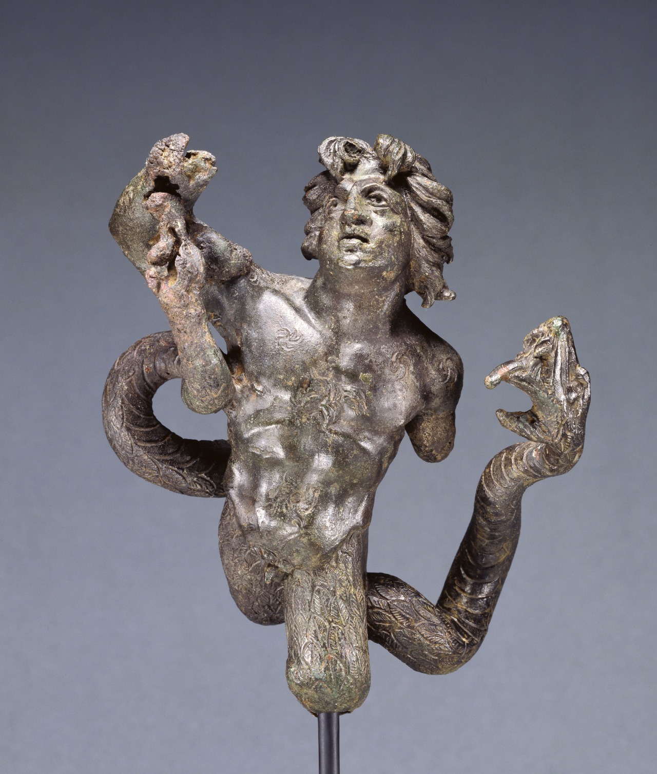 f-featherbrain:
“ Unknown
Statuette of a Snake-Legged Giant, 180 - 220, Bronze
Object: H: 14 x W: 12.5 x D: 7 cm (5 1/2 x 4 15/16 x 2 3/4 in.)
The J. Paul Getty Museum, Villa Collection, Malibu, California
”