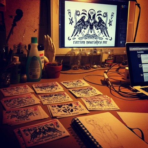 cranking out problemglyph slaps / stickers for shipping out with orders. also for “personal use” heh