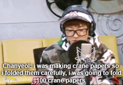 krisyeol:Chanyeol and his crane papers & bottle story