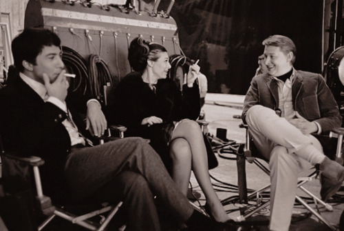 dinahshore:Anne Bancroft, Dustin Hoffman, and Mike Nichols on the set of The Graduate (1967), photog