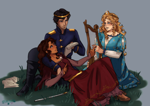 ace-artemis-fanartist:The King, Queen, and their half-dragon wife, Seraphina. 