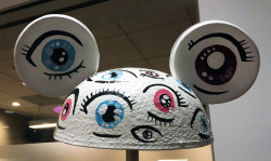 daronnefcy:  Painted this Mickey hat with some eyeballs for last month’s Mickey Ears gallery show at Disney TVA!  Bonus Laser Puppy hat made by Team Star crew members Andrea Atencio and Jason Tenandar!    The puppy one.