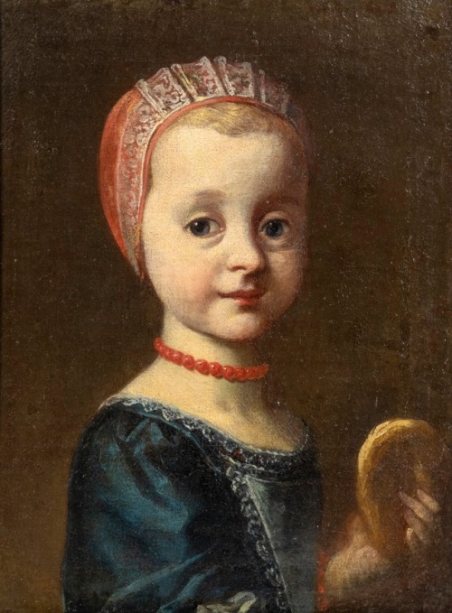 Antonio Mercurio Amorosi (1660 - 1738)Petite Fille Portant un Collier de Corail Tenant une Pâtisseri