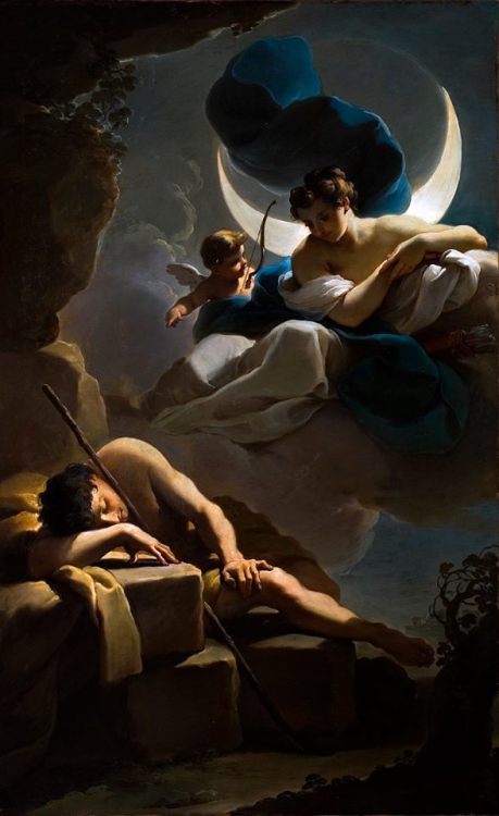 a-l-ancien-regime:Endymion and Selene (Ubaldo Gandolfi, 1694) Selene, the goddess of the moon, loved