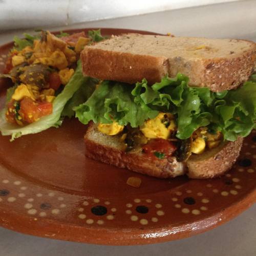 I asked Gerald what he was in the mood for today and this was it! A tofu scramble sandwich! It was s