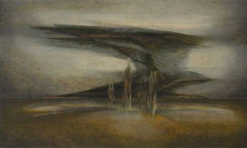  Jehangir Sabavala (Indian, 1922-2011) Presences Unmoving Stand, 1969Oil on Canvas, 76.5 x 127 cm