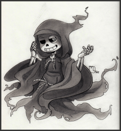 little-noko: Oh my, I’m back with some traditionnal again~&lt;3 Such a long time I haven’t shaded a drawing with only one pencil, it was so fun. So here’s some Reapertale fan art~ it’s an AU from @renrink I absolutely love how Sans look so creepy