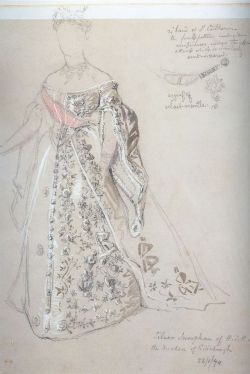 olga-the-white-rose-of-russia:  1874-Grand Duchess Maria Alexandrovna Court Gown drawing. 