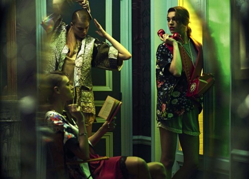 “Vogue Suggestions” Samantha Grandoville, Milou Sluis, Marike Le Roux, and Isabel Scholten in Vogue Italia February 2013 photographed by Serge Leblon