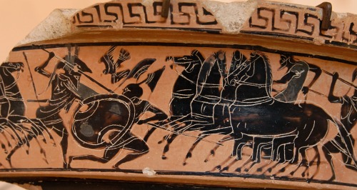 lionofchaeronea:A clash of hoplites.  Fragment of an Attic black-figure volute-krater, artist u