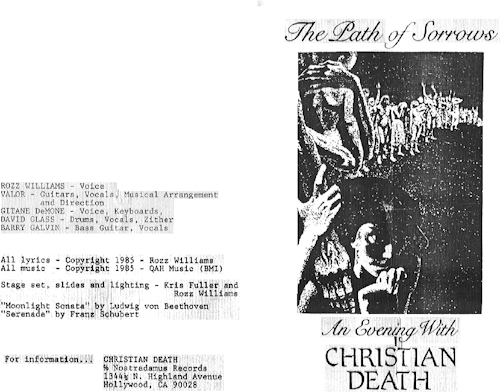 Christian Death&rsquo;s Ashes Record Release Program Transcription (Because it is can be hard to