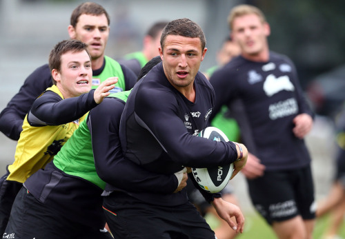 roscoe66: Sam Burgess of the South Sydney Rabbitohs Running around and playing with his Teammates, w
