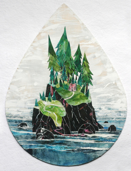 Sea Stack House / For “April Showers” show at Statix in Seattle. Watercolor, ink, paint marker, acry