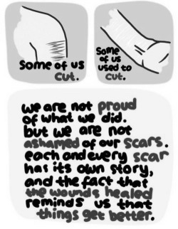 slit-mywrists:  xxstarsailorxx: idontneed-yourlove: THIS. I’m not ashamed, but I’m not proud. I used to not be ashamed of my scars. Then my mom called them gross. Ok. 