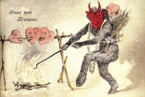 ex0skeletal:  Krampus is a beast-like creature from the folklore of Alpine countries thought to punish children during the Christmas season who had misbehaved, in contrast with Saint Nicholas, who rewards well-behaved ones with gifts. Krampus is said