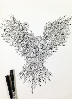 erinbowman:  kerbyrosanes:  &ldquo;TIME GUARDIAN&quot; Commissioned work for Zero Square - Malaysia.- Uni Pin Fine Liners- 11 x 16 inches of Canson sketch paper- Approx. 18 hours of drawingBIGGER IMAGE HERE: http://goo.gl/C8n6ODFacebook | DeviantArt | Twi