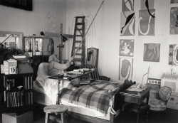 barcarole:  Henri Matisse drawing on a wall next to his bed, a few months before his death in 1954. Photo by Walter Carone.
