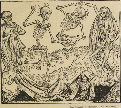 danskjavlarna:From Der Orchideengarten, 1920.Here’s a collection of vintage dance of death imagery.S