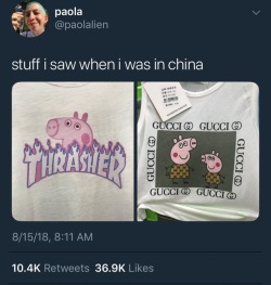 lesbianmichelmishina: uglyemo: i need both of these now the reason these exist (iirc) is because peppa pig is banned in china for “promoting gangster attitudes”: peppa was popular (for whatever reason) with “shehuiren” (anti-establishment internet