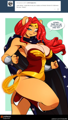 askthehighprime:  The High Prime’s Cosplay Month returns!I know I kinda cheated with the neekid Sarah one, BUT for the rest of October, I gonna feature Ambar in different costumes sugested my readers. First one this month is Wonder Woman!