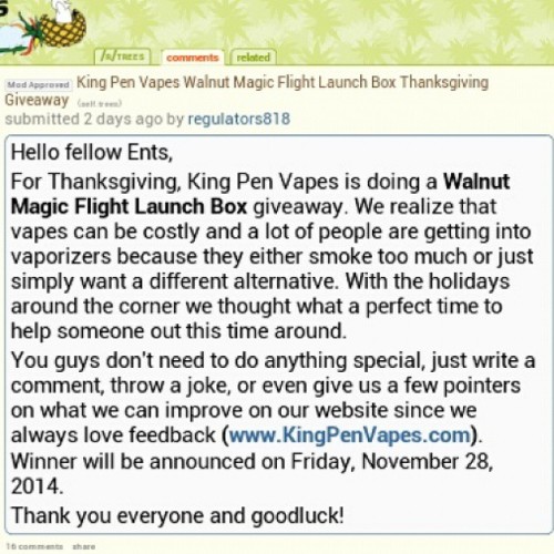 Walnut mflb giveaway on reddit! Ending on Friday! Check it out on /r/trees. #KingPenVapes #reddit #g