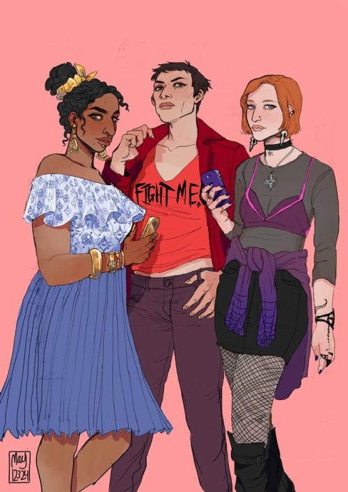 may12324: Modern cool girls Josie, Cas and Leliana.