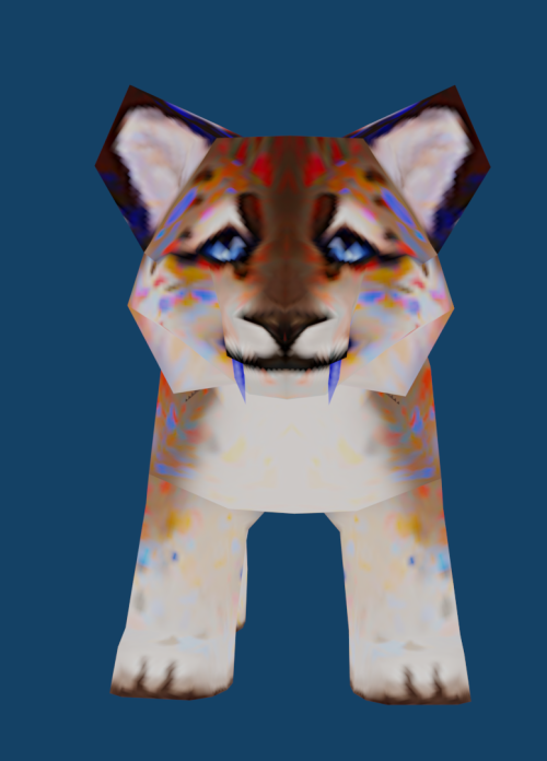 low poly smilodon cub i made :) 256 x 256 texture. Now to animate a little walk cycle and i’m 