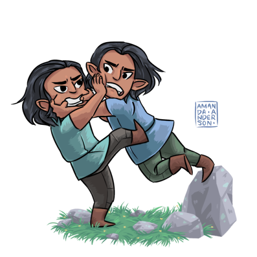 amandalisbethanderson: smol twins  an early attempt at braiding hair and a lil disagreement (cl