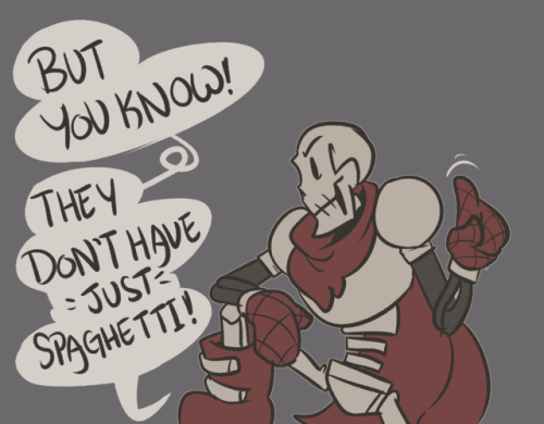 Oh hey it’s Papyrus![image description start! Anon ask reading “Papyrus have you been to spaghetti l