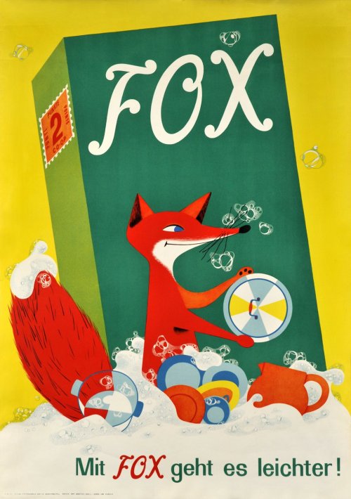 vintagepromotions: ‘It’s easier with Fox!’Poster advertising Fox dishwashing detergent (c. 1950). Ar