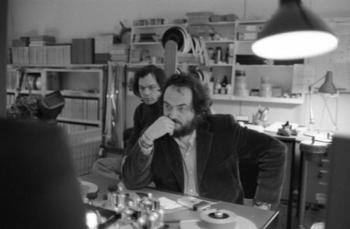 Stanley Kubrick’s daughter Vivian just uploaded these rare photos of him and his assistant editors editing Barry Lyndon in the converted garage of his home in Abbots Mead, December 1974.