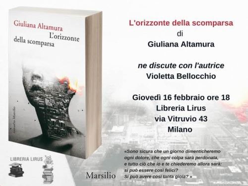 Esce oggi il nuovo romanzo di Giuliana Altamura. Si intitola &ldquo;L'orizzonte della scomparsa&rdqu