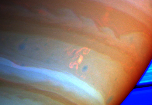 sci-universe:A false color composite made from Cassini spacecraft images show the Dragon Storm, which appeared in Saturn’s southern hemisphere in 2004. Credit: NASA/JPL/Space Science Institute