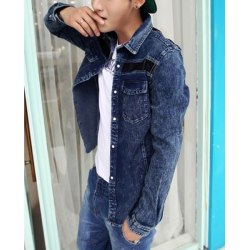 justnickofficial:  Casual Style Slimming Long Sleeves Turn-down Collar Leather Splicing Denim Jacket For Men - ONLY ว.11!
