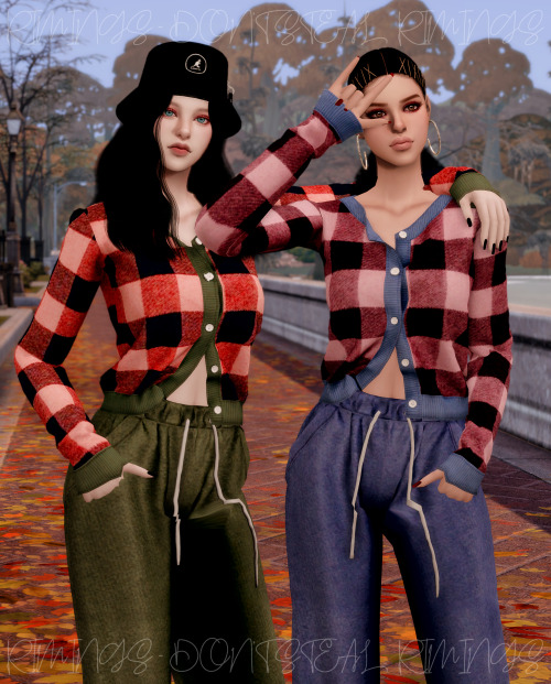 [RIMINGS] V-neck Check Cardigan & Colorful Jogger Pants- TOP / BOTTOM- NEW MESH- ALL LODs- NORMA