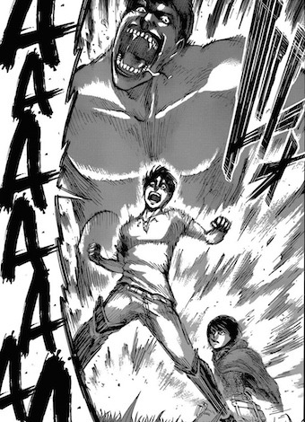 snkception:Speaking of chapter 50, though, one thing I noticed about it is the way the coordinate seems to work less as Eren commanding mindless titans and more as them acting like an extension of Eren’s will?Like, okay, Eren punches the Smiling Titan,