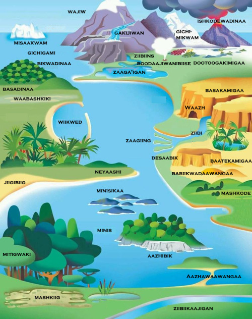 endasogiizhik: AKI EZHINAAGWAK - GEOGRAPHY (IN OJIBWE)Note: there are some features on this map that