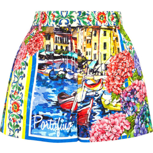 Dolce & Gabbana Portofino printed brocade shorts ❤ liked on Polyvore (see more multi colored sho