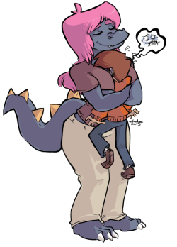 coffeedunk:  Monster hugs are all fun and games until someone passes out or is horribly squashed. A little thing for orangerob of his new OC Tassie because he is a dude.  oh man too cute