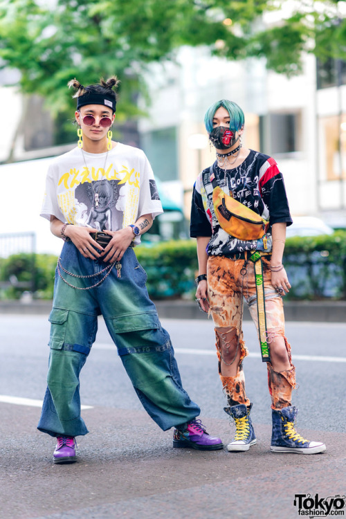 Ken and Shiryu, both 18 years old, on the street in Harajuku wearing remake fashion along with items