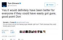 lalisas-bitch:  aslowparadeoffears:  bills-bastards:  lalisas-bitch:   bills-bastards:   feed-me-tae-kookies:   bills-bastards:   pissed-off-californian:   He was pointing out how guns aren’t the only thing used by terrorists Y'all would know that if