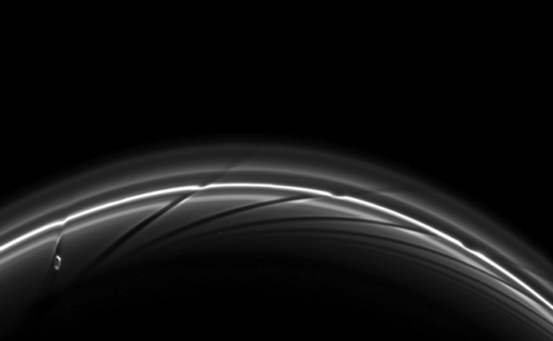 astronomyblog:Ripples in the rings of Saturn caused by the orbit of small moons (Pandora, Pan, Prome