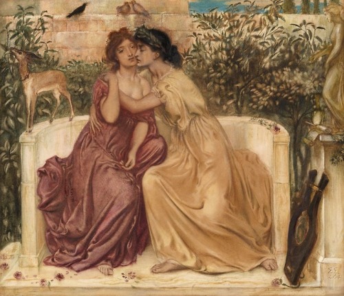 oldpaintings:Sappho and Erinna in a Garden at Mytilene, 1864 by Simeon Solomon (English, 1840–