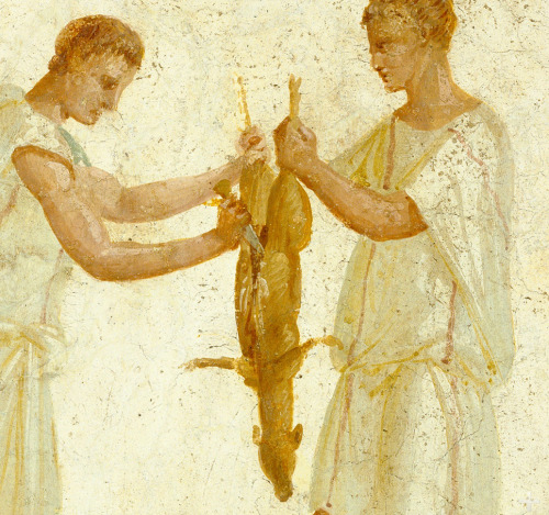 thegetty:Prep for a Roman meal served up in A.D. 50.Hope you’re hungry for wild game in a spicy, gar